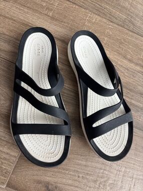 CROCS Black and White Women's Slip-On Sandals